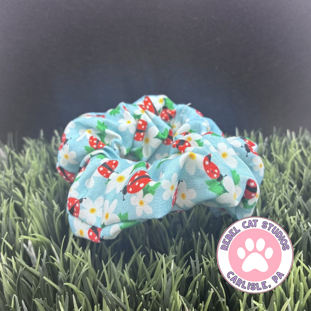 Springtime Ladybugs Cotton Scrunchie