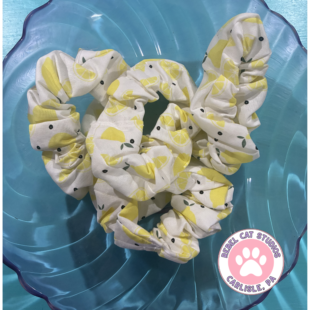 Lemons + Dots Cotton Scrunchie