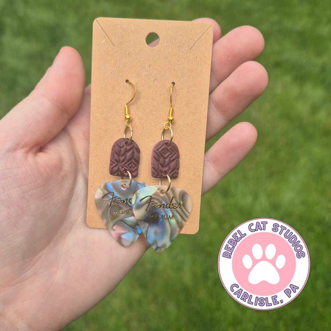 Opal Guitar Picks Polymer Clay Dangle Earrings
