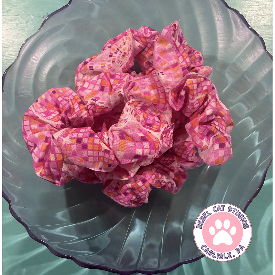 Pink Disco Balls Cotton Scrunchie