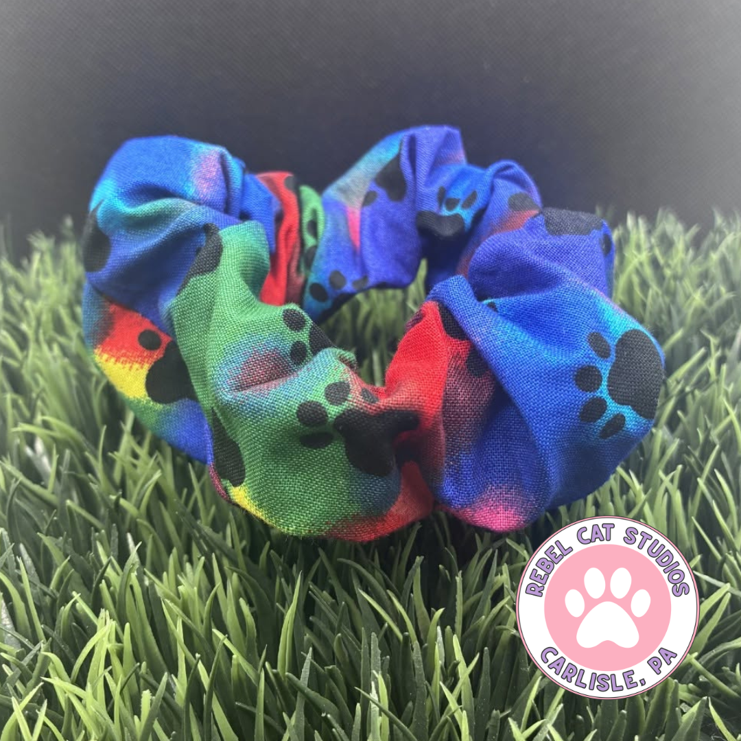 Rainbow Paw Prints Cotton Scrunchie