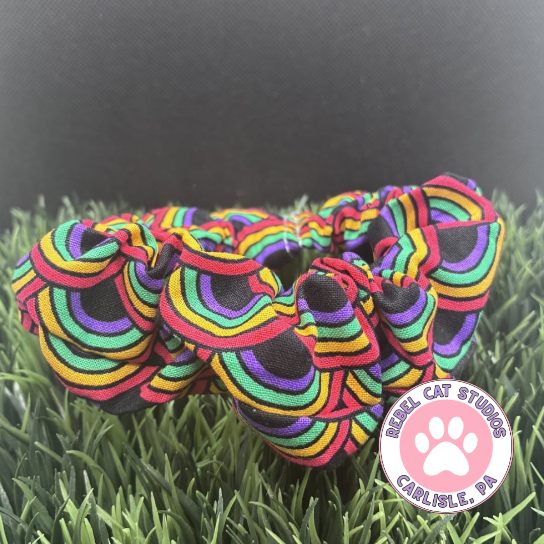 Rainbow Waves Cotton Scrunchie