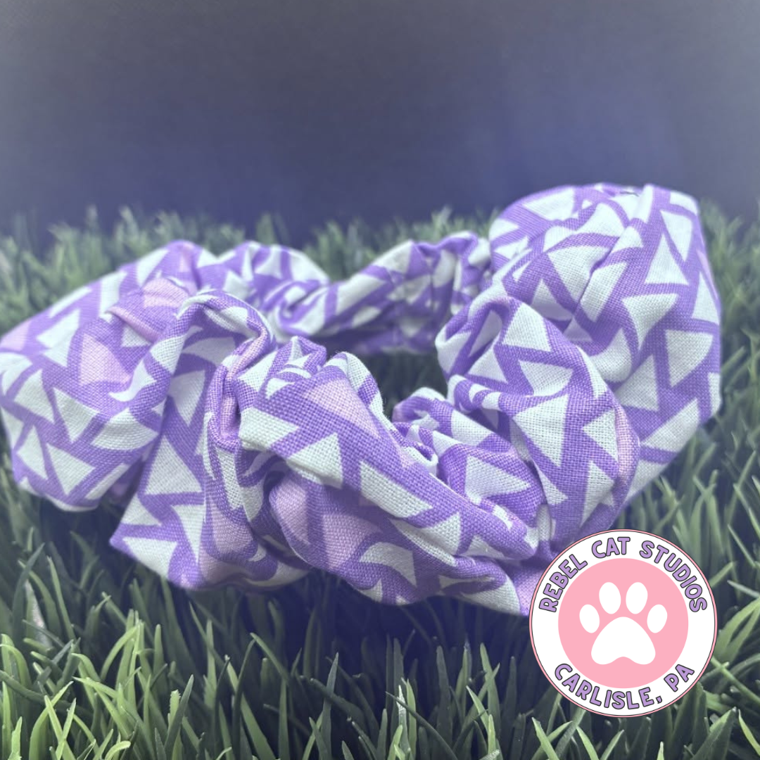Purple Triangles Cotton Scrunchie